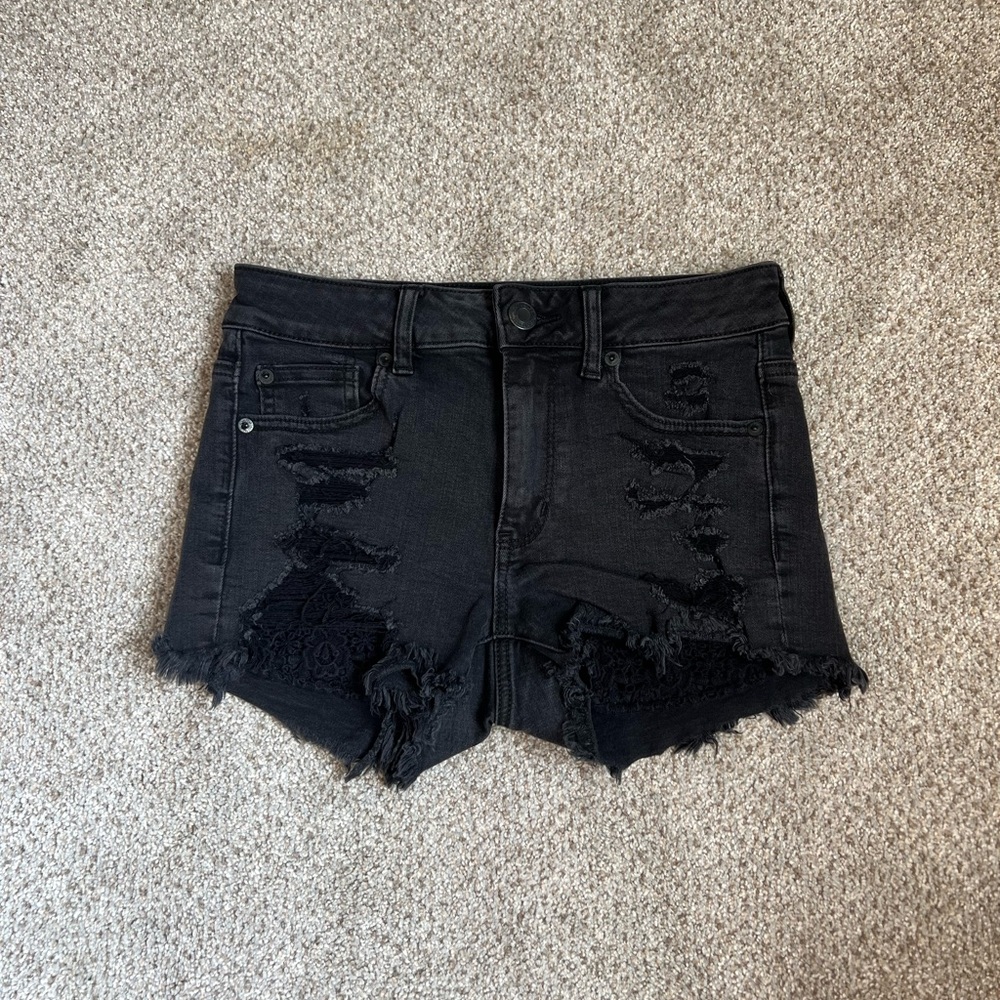 American Eagle Black Distressed Jean Shorts